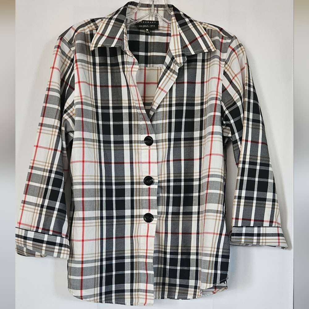 Foxcroft Wrinkle Free Plaid women's long sleeve button down blouse size‎ 8